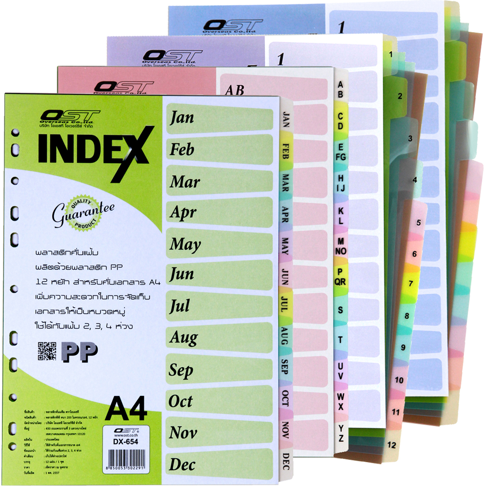 12 Tabs Index Divider Translucent Multi-Colors