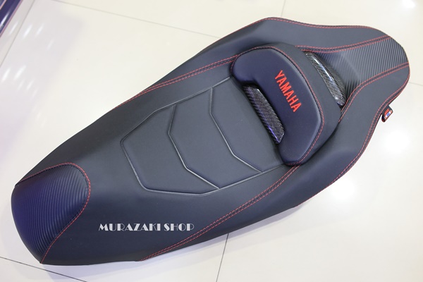 เบาะแต่ง Aerox เบาะรถมอไซลายเคฟล่า ทรงสปอร์ต สีดำ ด้ายแดง