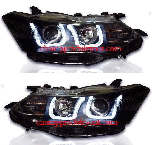 ไฟหน้าโปรเจคเตอร์ TOYOTA VIOS 13-16 ดำ LED รูปตัวยู