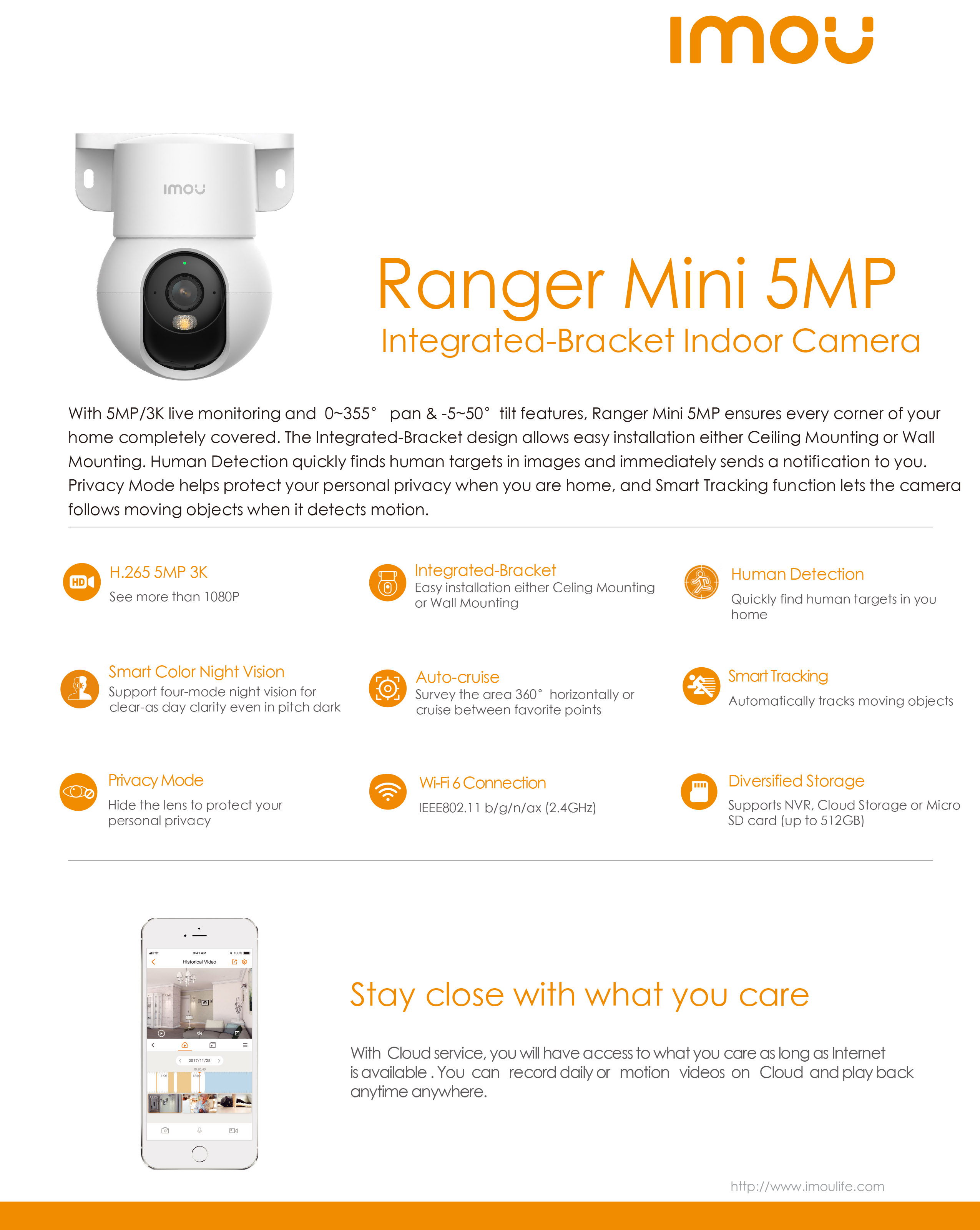IMOU IPC-K2MP-5H1WE : RANGER MINI 5MP กล้องวงจรปิด Indoor WIFI 5 MP Smart Color Night Vision, มีไมค์และลำโพงในตัว BY BILLIONAIRE SECURETECH RANGER MINI 5MP