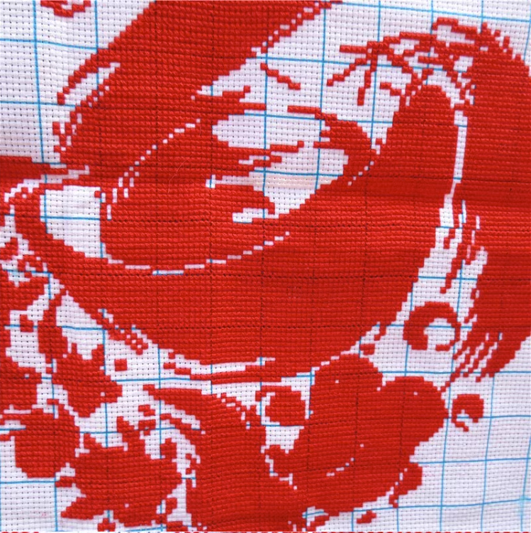 chinese-1102 *สินค้าหมด* ชุดปักครอสติช ลายอักษรมงคลจีน Fu โชคดีมีความสุข (ผ้าสีขาว ไม่มีเดินเส้น ไม่มีผังลาย ปักสีเดียว ปักครั้งละ 3 เส้นเล็ก) ขนาด 50*50 ซม.ผ้าครอสติช 11CTพิมพ์ลายปักบนผ้า ไหมคอตตอนสีแดง เข็ม