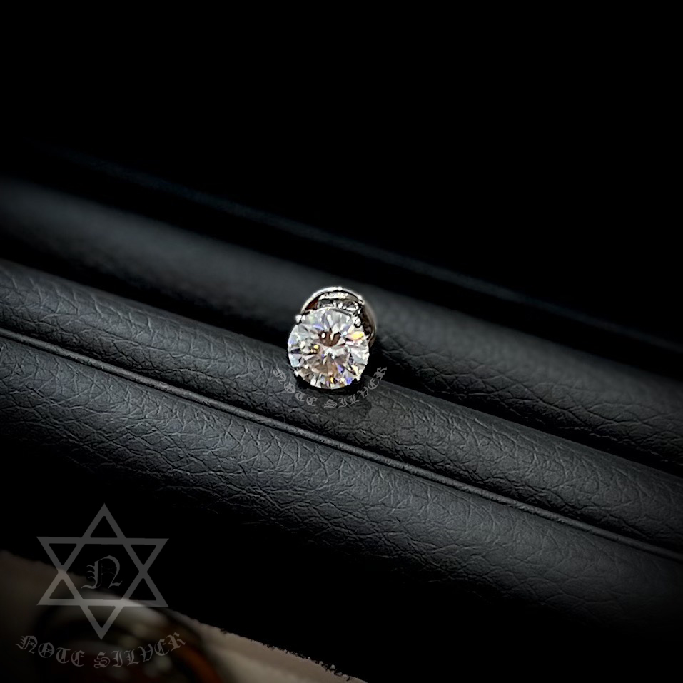 ต่างหูเงินแท้ชุบทองคำขาวฝังเพชรโมอีส 1 ชิ้น Moissanite RS 8.5mm 2.5ct D NSSV3467