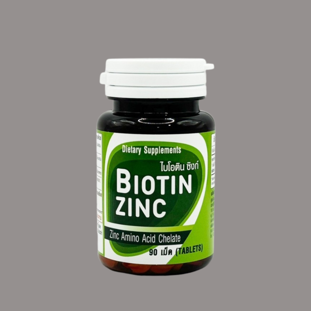 สูตรใหม่!! Biotin Zinc Plus เพิ่ม Selenium 90 เม็ด/กระปุก คณะเภสัชจุฬา (ดูแลปัญหาผมร่วง เล็บเปราะบาง ผิวเป็นสิว)
