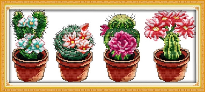 cactus-1010 *สินค้าหมด* ชุดปักครอสติชลายต้นตะบองเพชร ชุดที่ 2 ขนาด 47*21 ซม.ผ้าครอสติช 11CTพิมพ์ลายปักบนผ้า ไหมคอตตอน 32 สี ผังลาย เข็ม