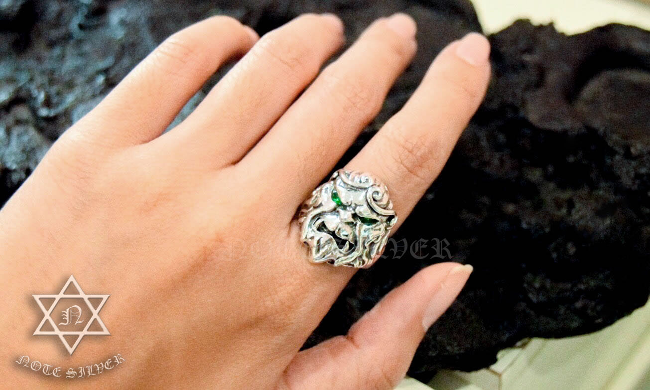 แหวนเงินแท้ ราชาวานร ฝังตาสีเขียว Green eyes The Monkey King Sterling Silver 925 NSRG1802
