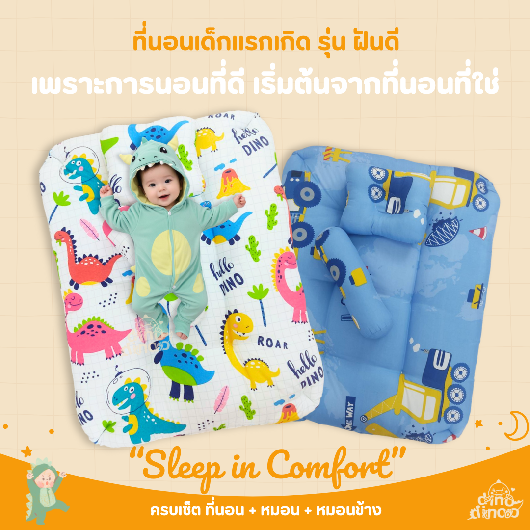 ที่นอนเด็กแรกเกิด รุ่น ฝันดี | 3 ชิ้น เบาะนอนเด็ก + หมอน + หมอนข้าง✨ ของใช้เด็กแรกเกิด dinodinoo