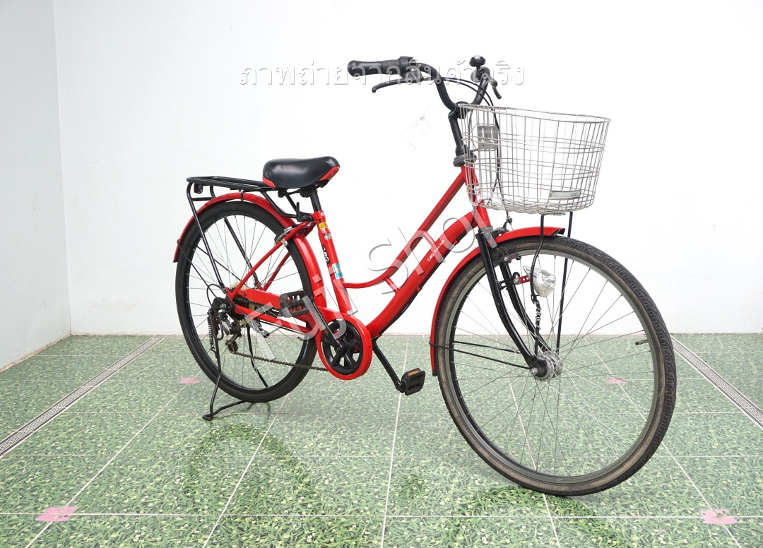 จักรยานแม่บ้านญี่ปุ่น - ล้อ 26 นิ้ว - เกียร์ 6 สปีด - ไฟหน้าอัตโนมัติ - สีแดง [จักรยานมือสอง]