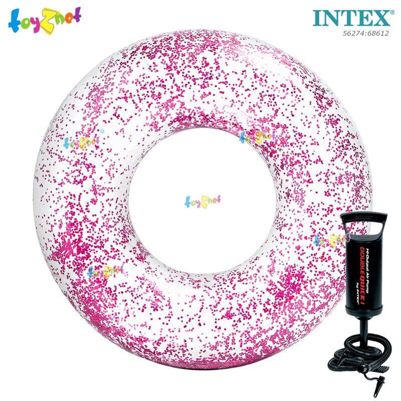 Intex Transparent Glitter Tube 1.19m Pink no.56274 + DQI Air Pump