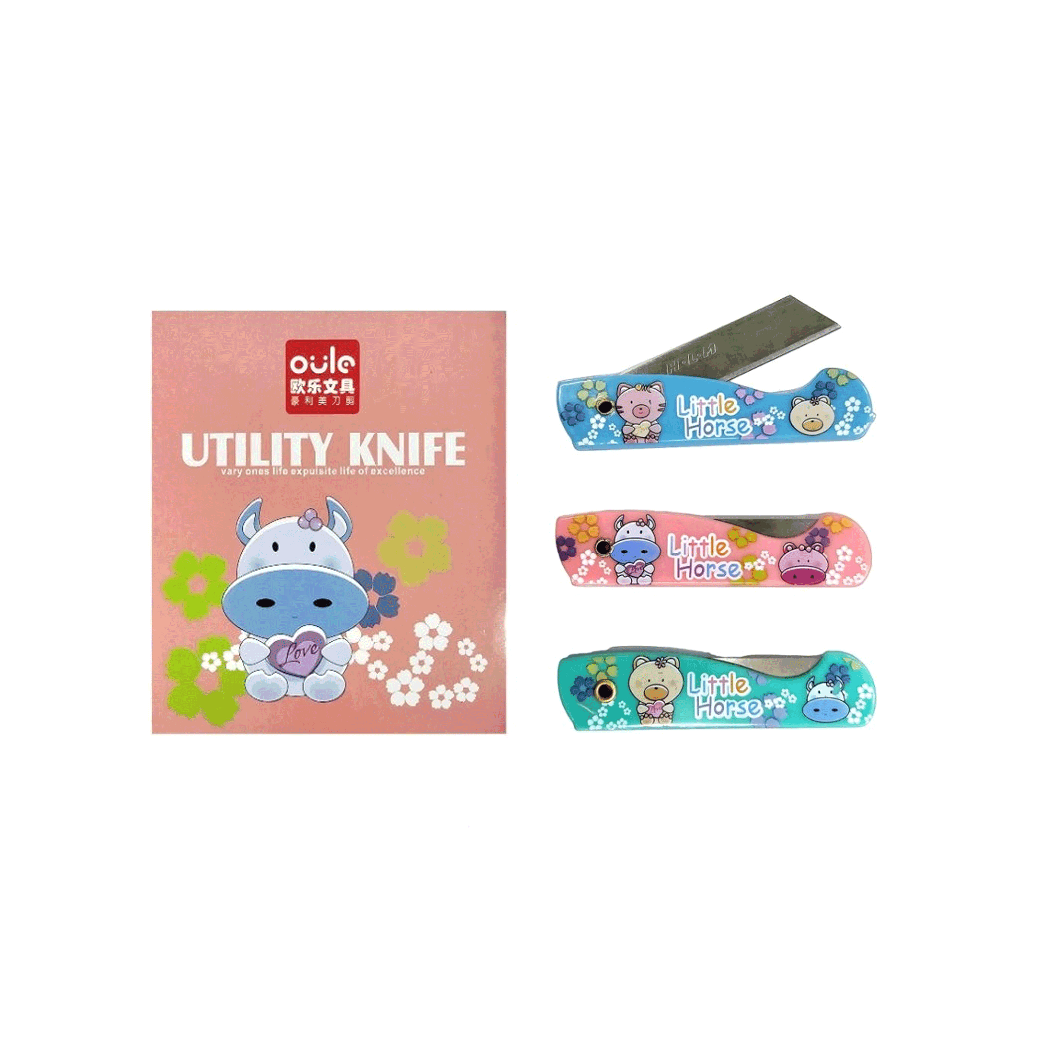 มีดเหลาดินสอ Oule รุ่น OL-6001 มีดพับเล็กลายการ์ตูน ด้ามพลาสติก บรรจุ 12 อัน จำนวน 1 กล่อง