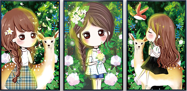 girl-1007 *พร้อมส่ง* ชุดปักครอสติช ลายเซต 3 ชิ้น สาวน้อยกับกวาง (ปักเต็มผืนผ้า ไม่มีเดินเส้น ผ้า11CTพิมพ์ลาย ปัก 3 เส้นเล็ก) ขนาดภาพละ 51*68 ซม.ผ้าครอสติช 11CTพิมพ์ลายปักบนผ้า ไหมคอตตอน 136 สี ผังลาย เข็ม