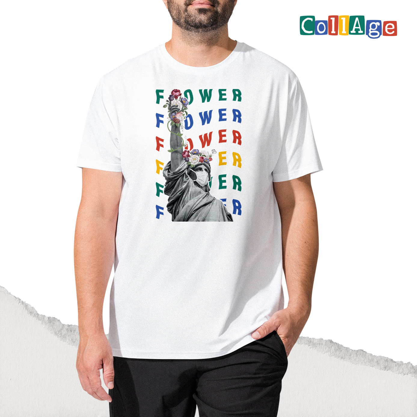 เสื้อยืด พิมพ์ลาย T-SHIRT Collage Flower I CEA00469 สีขาว #เสื้อยืด #Collage #SHOPTER