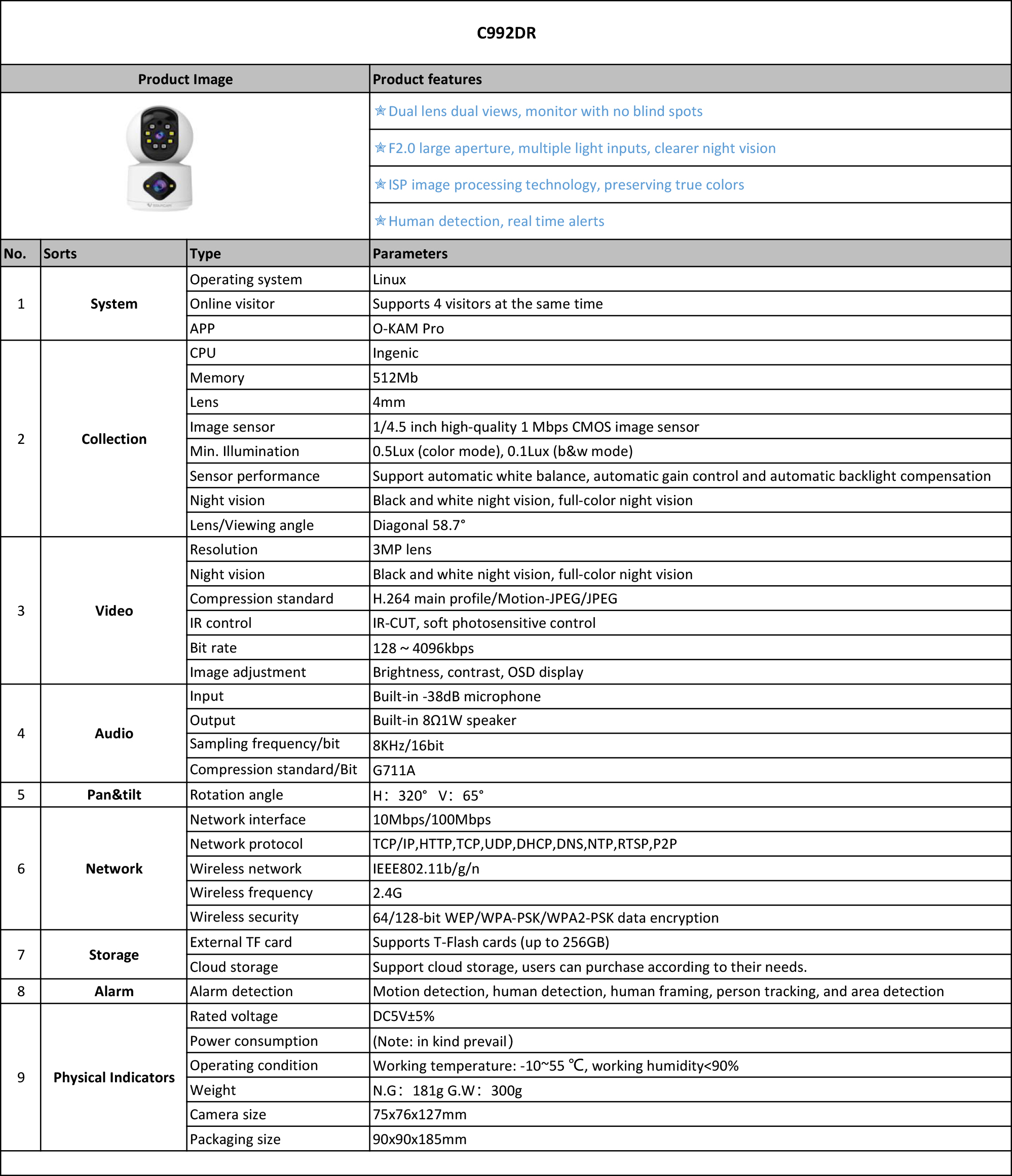 Vstarcam C992DR กล้องวงจรปิดระบบ IP WIFI 2 MP Color Night Vision กล้องเลนส์คู่ มีไมค์และลำโพงในตัว BY BILLIONAIRE SECURETECH C992DR