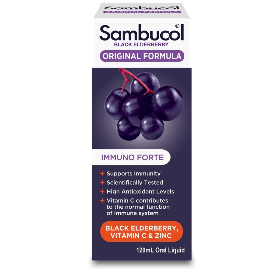 (ซื้อ3 ราคาพิเศษ) SAMBUCOL ORIGINAL IMMUNO FORTE VIT C & ZINC แซมบูคอล แบล็ค เอลเดอร์เบอรี่ 120ML. #สูตรออริจินัลชนิดน้ำ
