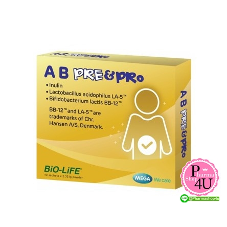 MEGA We Care AB Pre&Pro Biotics เอ บี พรีแอนด์โพร (บรรจุ 10ซอง) #สูตร TS6
