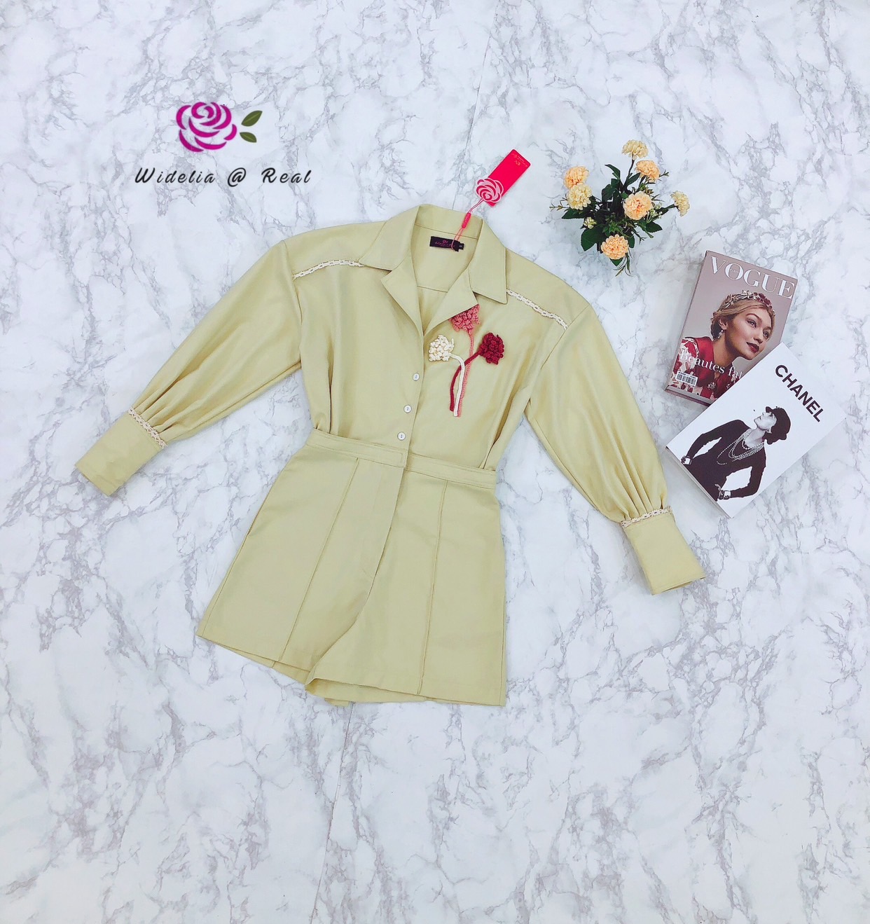 Korea Jumpsuit จั้มสูทขาสั้น แขนยาว ปกคอเชิ้ต