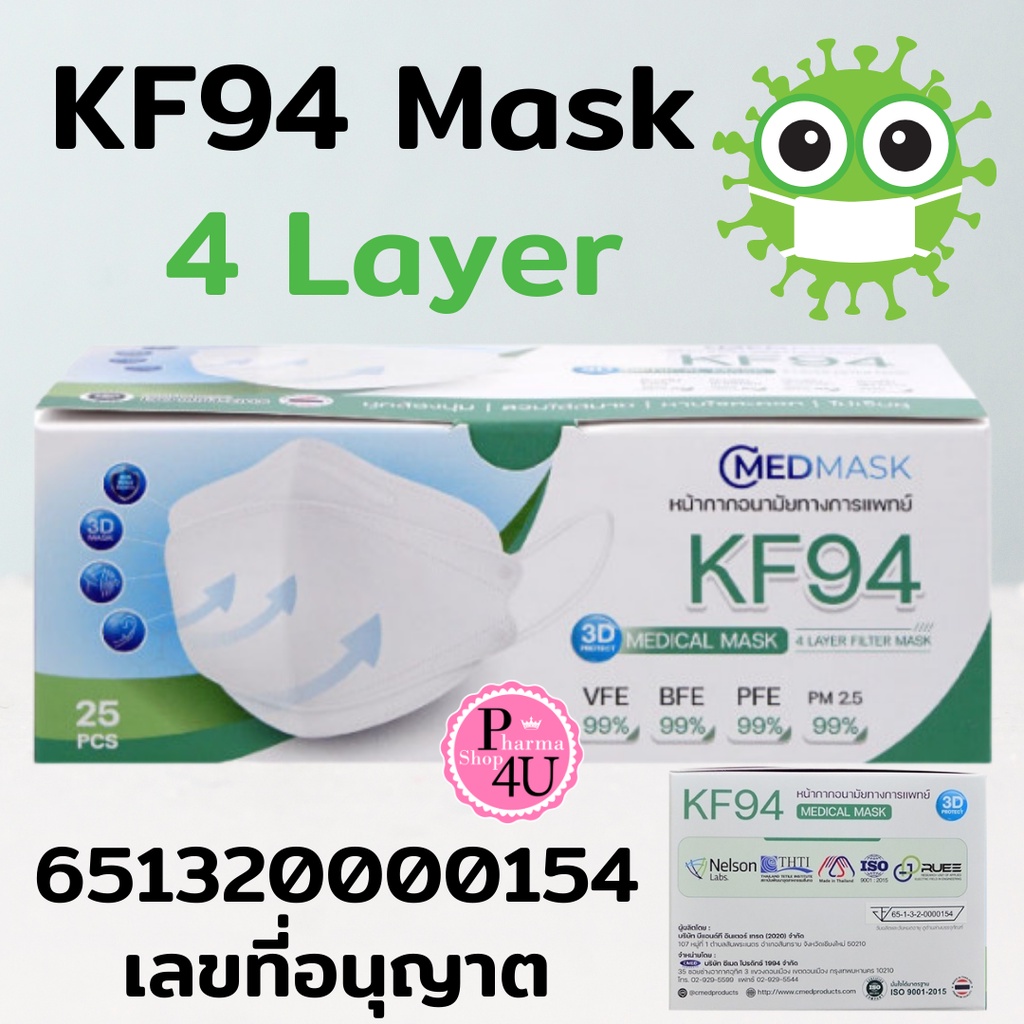 CMED MASK KF94 หน้ากากอนามัยทางการแพทย์ 4ชั้น (1กล่อง 25 ชิ้น)
