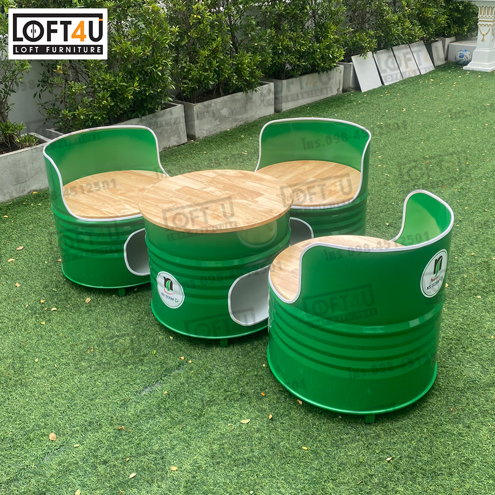 โต๊ะคาเฟ่ Cafe Table Set : wooden cushion / 3 seats