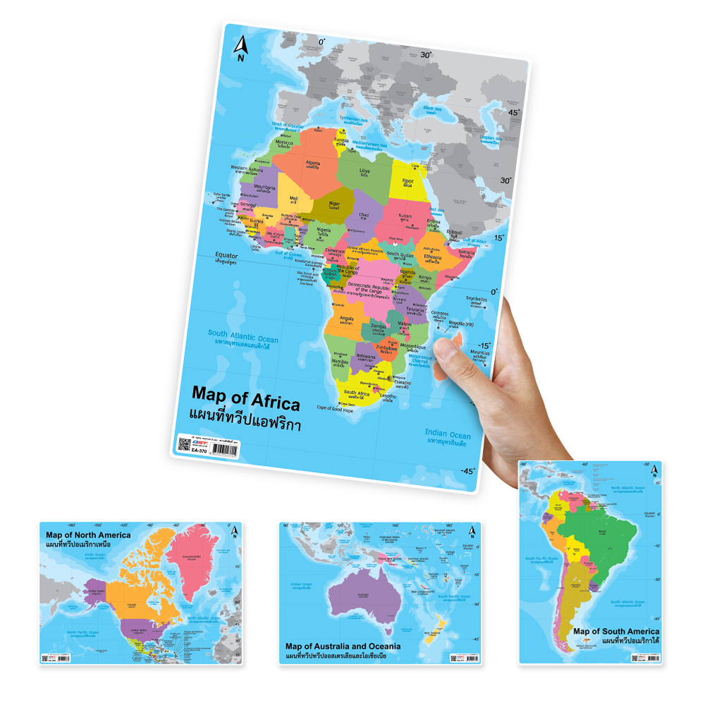 Map of Continents Educational Posters A4 Size