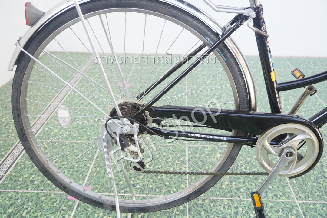 จักรยานแม่บ้านญี่ปุ่น - ล้อ 27 นิ้ว (ยางตัน) - เกียร์ 6 สปีด - ไฟหน้าอัตโนมัติ - สีดำ [จักรยานมือสอง]