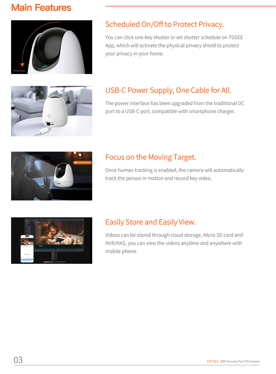 TENDA CP7 V2.0 5MP Security Pan/Tilt Camera, IR, Wi-Fi 6, human detection, cry detection BY BILLIONAIRE SECURETECH CP7