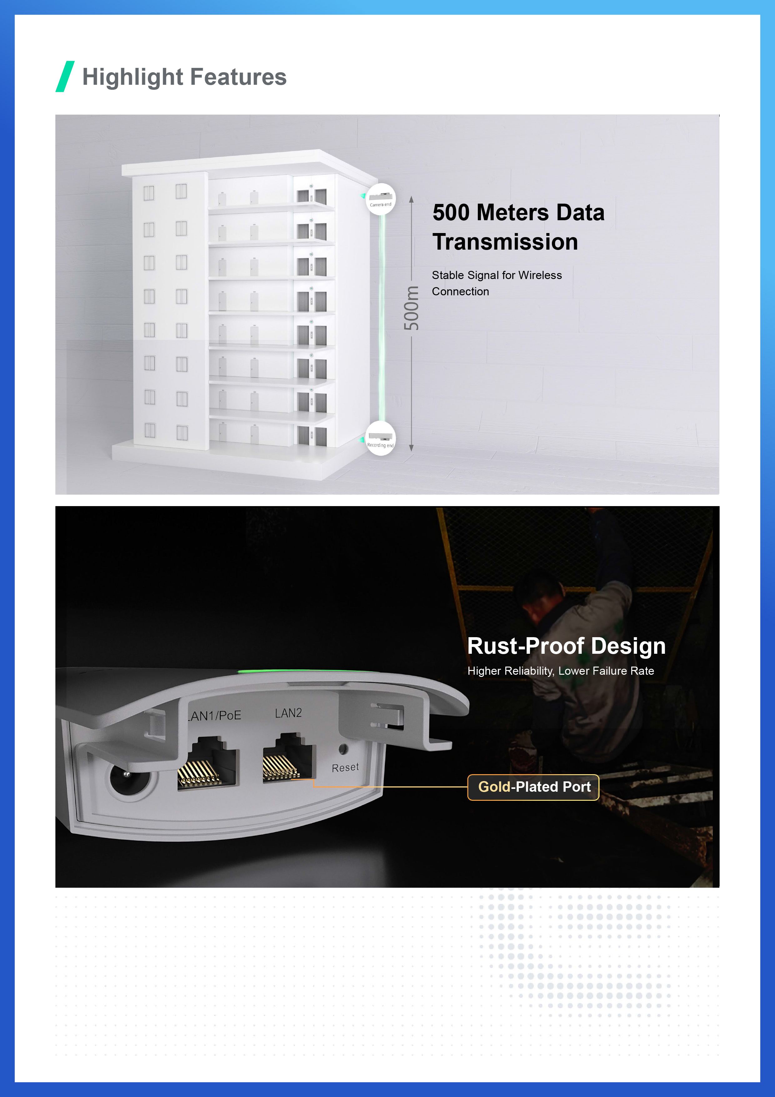 RUIJIE RG-EST100-E Wireless Bridge 2.4GHz, 500M., Dual Stream, IP55 BY BILLIONAIRE SECURETECH RG-EST100-E