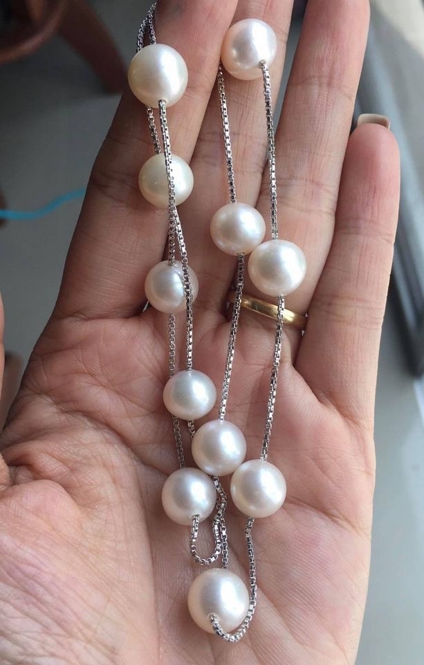 สร้อยทอง tin cup เงินแท้ ร้อยด้วยมุกขนาด 10-11 มิล เกรด AAA ยาว 18 นิ้ว