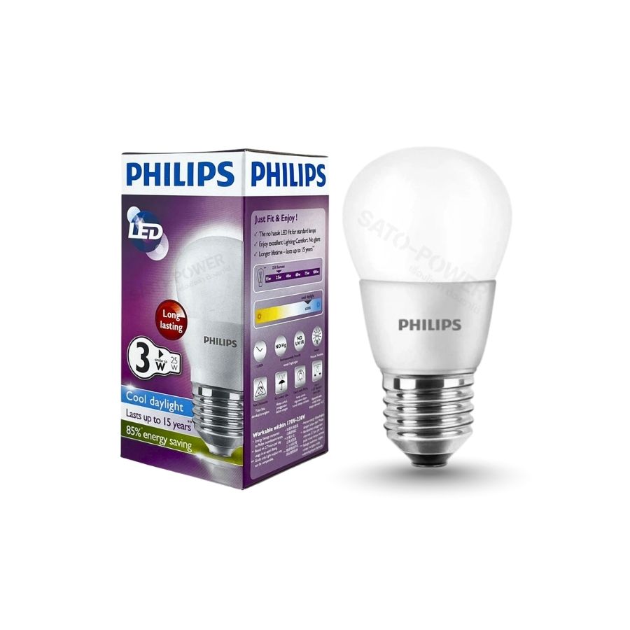 2ชิ้น / ออเดอร์ PHILIPS หลอดไฟ LED BULB 3W | ขั้วเกลียวE27 250lumen แสงขาว ประหยัดไฟ