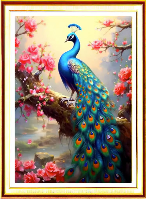 peacock-1021 *สินค้าหมด* ชุดปักครอสติช ลายนกยูงเกาะกิ่งแมกโนเลีย (ปักเต็มผืนผ้า ไม่มีเดินเส้น ผ้า11CT พิมพ์ลาย ปัก 3 เส้นเล็ก) ขนาด 50*70 ซม.ผ้าครอสติช 11CTพิมพ์ลายปักบนผ้า ไหมคอตตอน 38 สี ผังลาย เข็ม