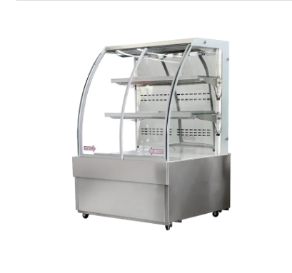 ตู้โชว์เค้ก ขนาด 90 ซม ประตูเลื่อนเปิดด้านหน้า SANDEN SUC-900S สแตนเลส กระจกโค้ง