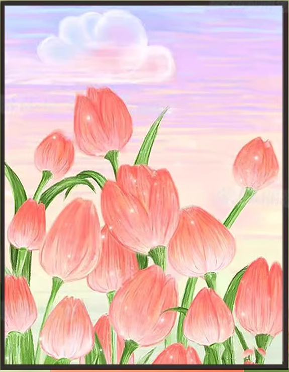 tulip-1005 *สินค้าหมด* ชุดปักครอสติช ลายทุ่งทิวลิป (ปักเต็มผืนผ้า ไม่มีเดินเส้น ผ้า9CTพิมพ์ลาย ปัก 4 เส้นเล็ก) ขนาด 65*80 ซม.ผ้าครอสติช 9CT พิมพ์ลายปักบนผ้า ไหมคอตตอน 18 สี ผังลาย เข็ม