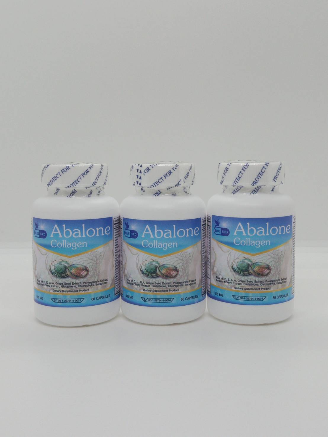 Abalone Collagen อบาโลน คอลลาเจน จากหอยเป๋าฮื้อ คอลลาเจนเข้มข้นชนิดเม็ด ตรา บลูเบิร์ด ขนาด 60 แคปซูล