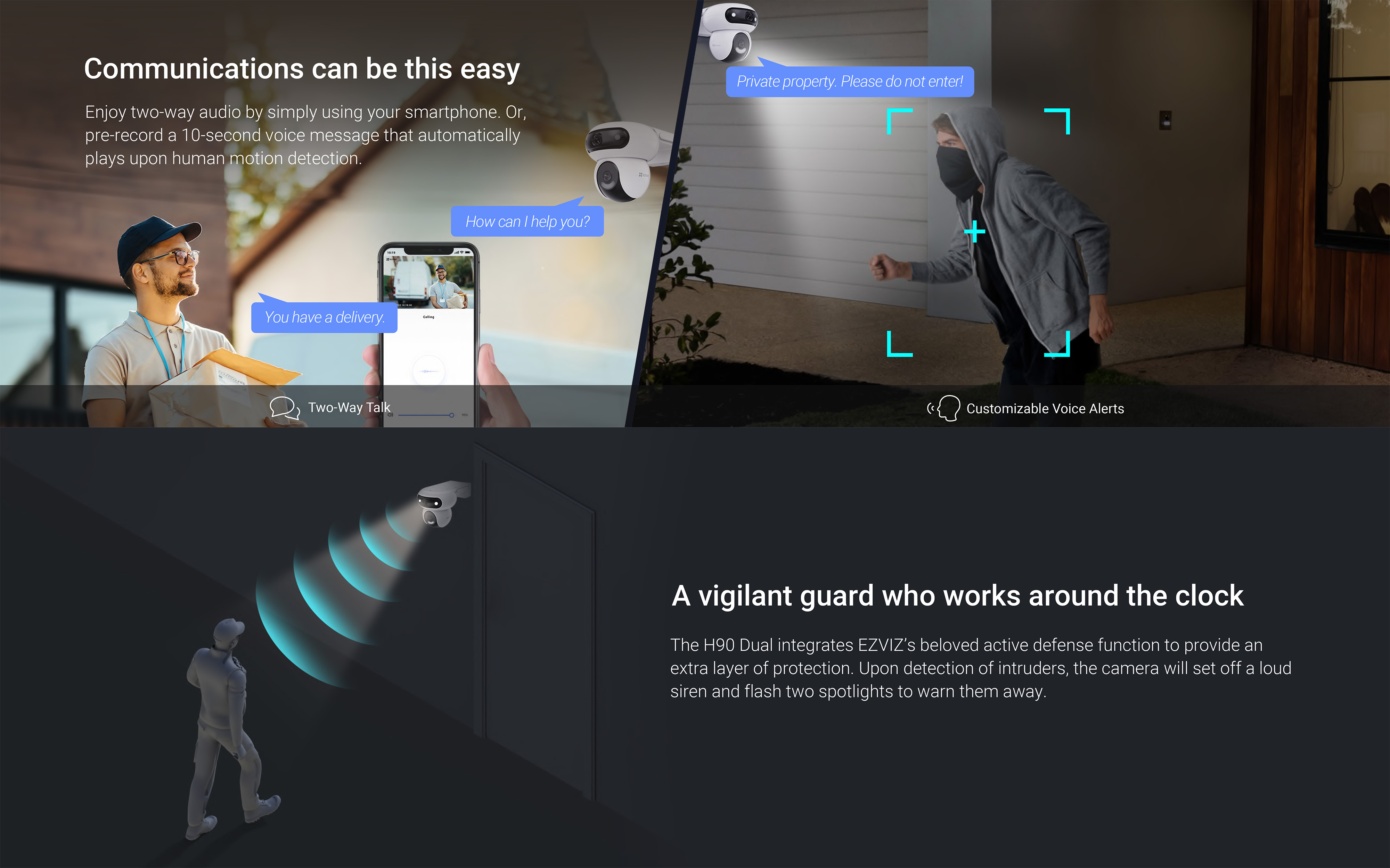 EZVIZ H90 Dual กล้องวงจรปิดระบบ IP WIFI ความละเอียด 2K+ & 2K+ DUAL LENS ภาพสี 24 ชม. มีไมค์และลำโพงในตัว ติดตั้งภายนอกได้ BY BILLIONAIRE SECURETECH EZVIZ H90 Dual
