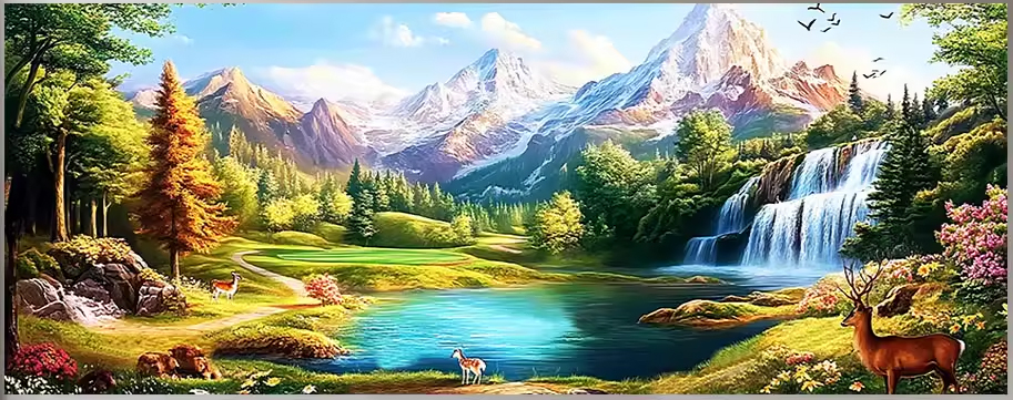 view-1132 *สินค้าหมด* ชุดปักครอสติช ลายกลางป่าใหญ่ ( ปักเต็มผืนผ้า ไม่มีเดินเส้น ผ้า11CTพิมพ์ลาย ปัก 3 เส้นเล็ก) ขนาด 100*40 ซม. ผ้าครอสติช 11CTพิมพ์ลายปักบนผ้า ไหมคอตตอน 38 สี ผังลาย เข็ม