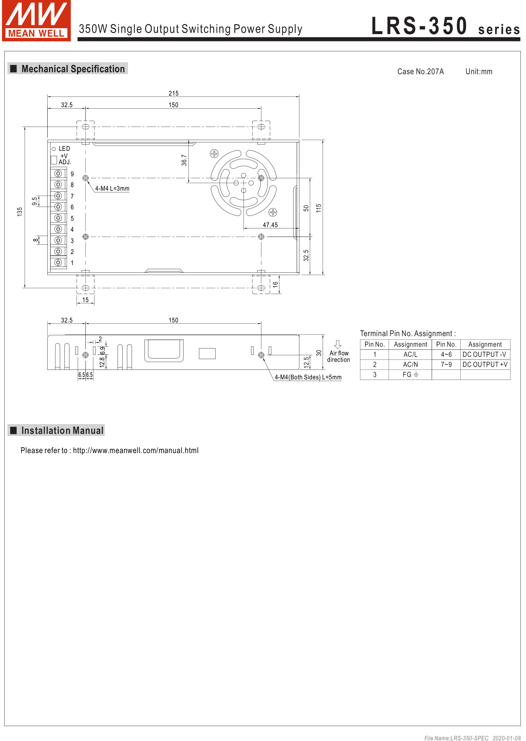 MEANWELL LRS-350-12 SWITCHING POWER SUPPLY 12V 29A BY BILLIONAIRE SECURETECH LRS-350-12