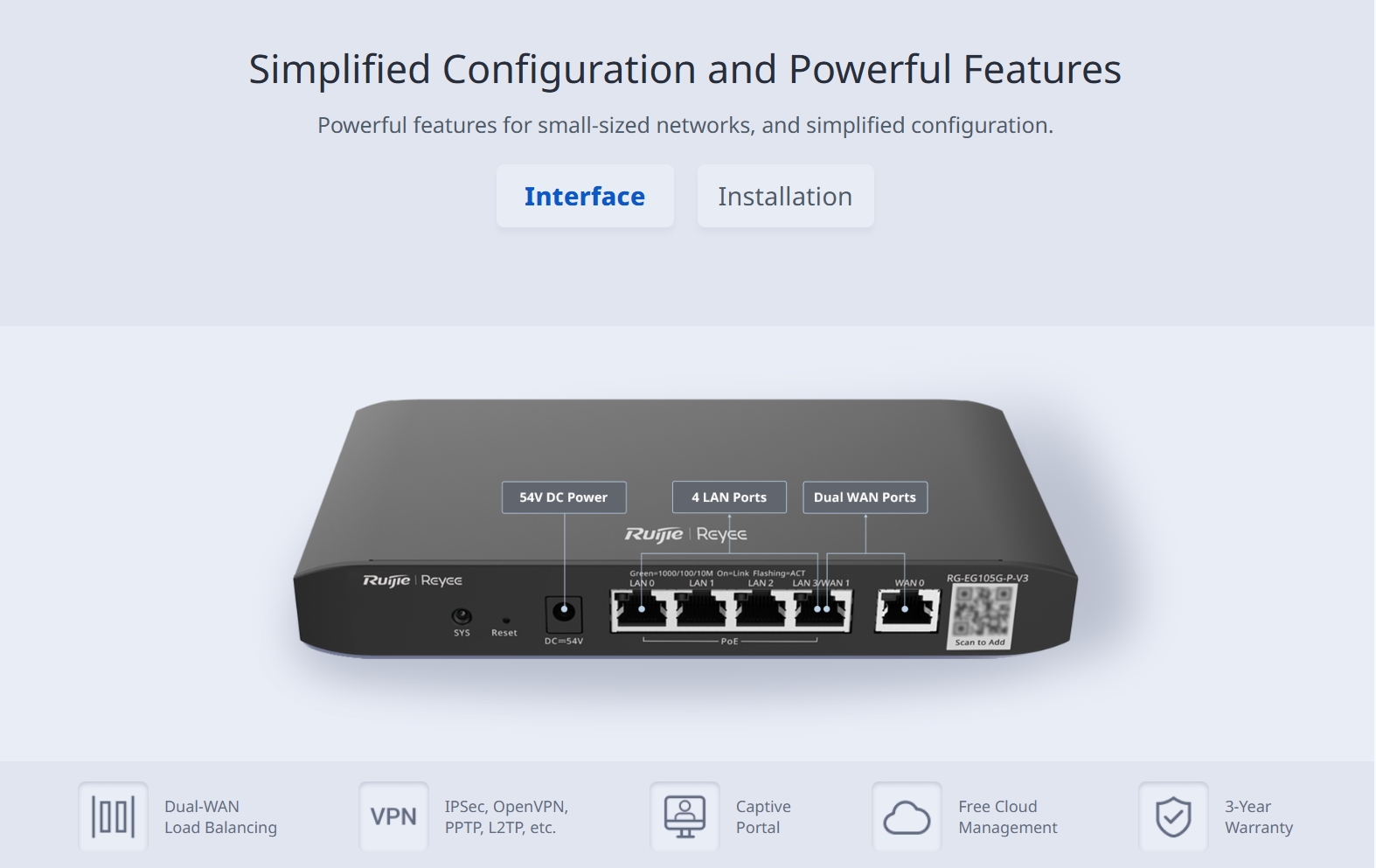 RUIJIE RG-EG105G-P-V3 Cloud POE Router 600 Mbps 60W BY BILLIONAIRE SECURETECH RG-EG105G-P-V3