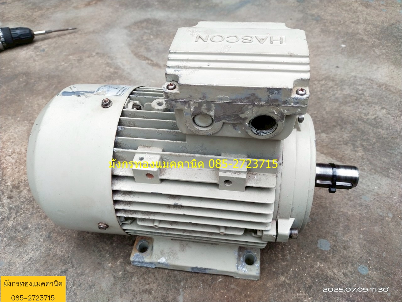 มอเตอร์ HASCON ขนาด 2 แรง ใช้ไฟสามเฟส 380V ความเร็วรอบ 1400 รอบต่อนาที ขดลวดเดิม หมุนนิ่ม