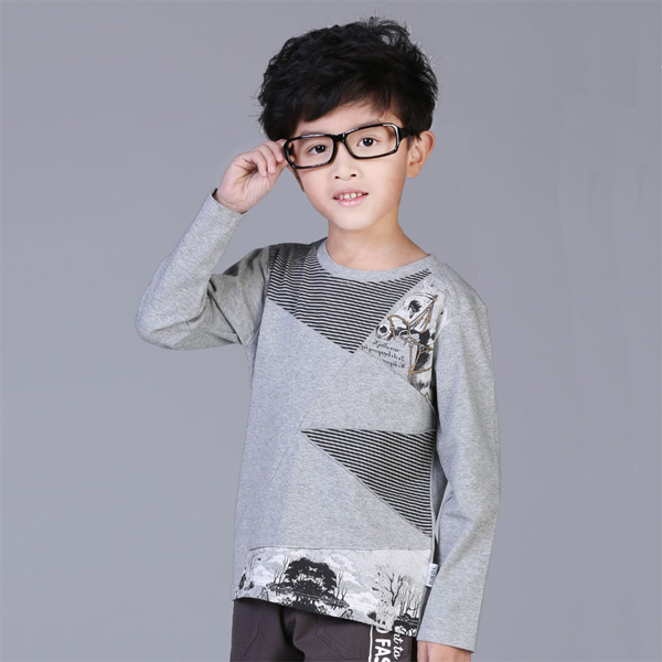 (พร้อมส่ง)เสื้อคอกลมเด็กแขนยาว ผ้า Cotton คอกลม สกรีนลายม้า และสวนสัตว์ สีเทา (ไซส์ 150)