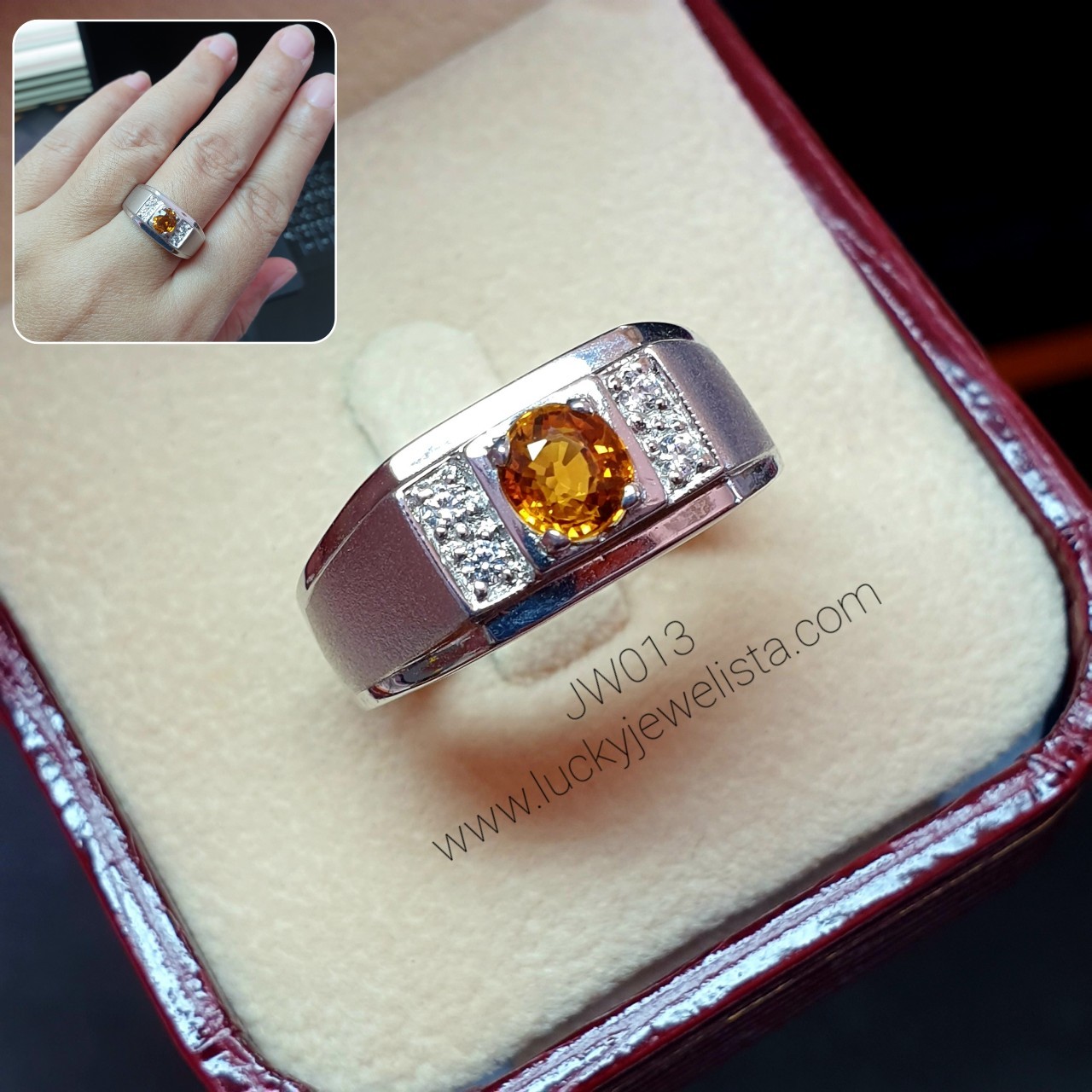 แหวนพลอยบุษราคัม บางกะจะ สีแม่โขง ผู้ชาย เรือนเงิน925