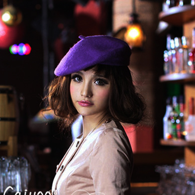 (พร้อมส่ง)หมวกเบเร่ต์ ผ้า Wool สีม่วงเข้ม