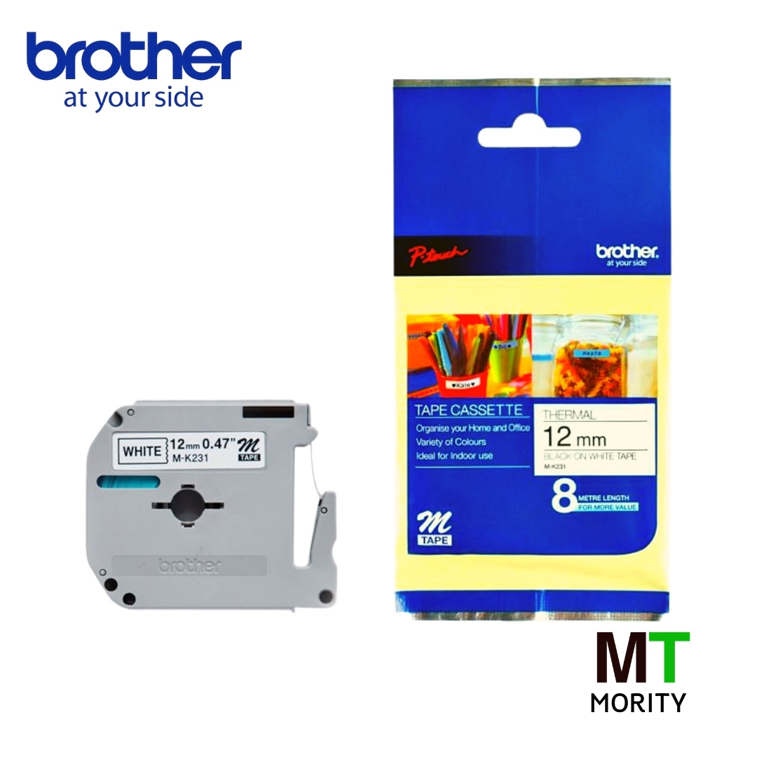 เทปพิมพ์อักษร BROTHER M Tape 12 mm. - อักษรดำพื้นขาว M-K231