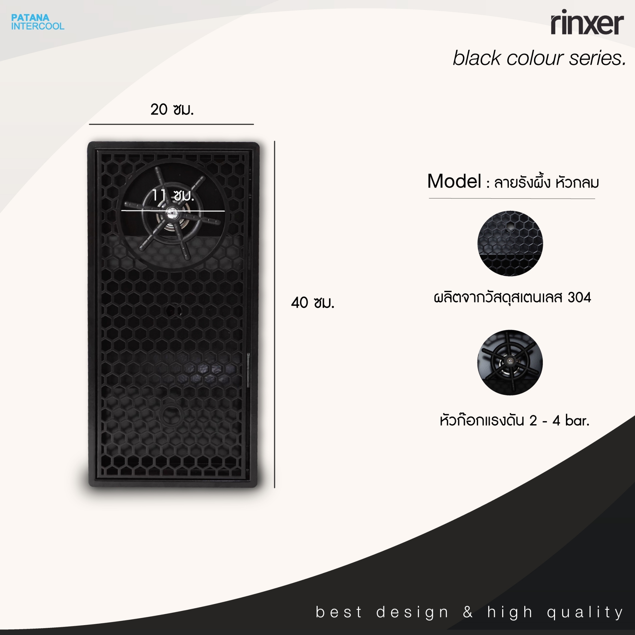 Rinser ที่ฉีดล้างแก้ว 1 หัวฉีดหัวกลม ลายรังผึ้ง สีดำ