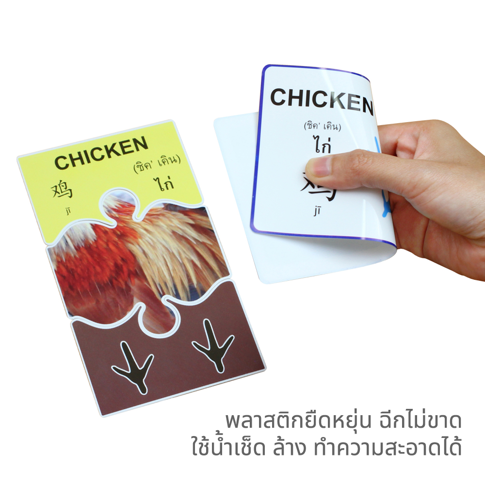 แผ่นเกมจิ๊กซอว์ คำศัพท์3ภาษา ไทย-จีน-อังกฤษ ชุดสืบรอยสัตว์ Animal Matching ET-534