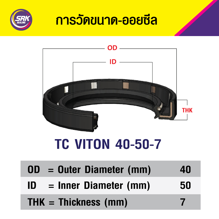 TC 40-50-7 ซีลกันน้ำมัน ออยซีลไวตั้น ซีลกันรั่ว OIL SEAL VITON