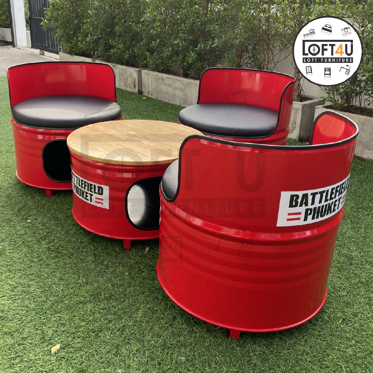 โต๊ะคาเฟ่ : Cafe Table Set : leather cushion / 3 seats