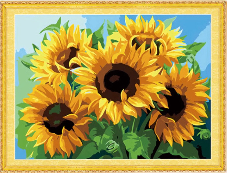 sunflower-1021 *สินค้าหมด* ชุดปักครอสติช ลายทานตะวัน (ปักเต็มผืนผ้า ไม่มีเดินเส้น ผ้า11CTพิมพ์ลาย ปัก 3 เส้นเล็ก) ขนาด 66*50 ซม.ผ้าครอสติช 11CTพิมพ์ลายปักบนผ้า ไหมคอตตอน 28 สี ผังลาย เข็ม