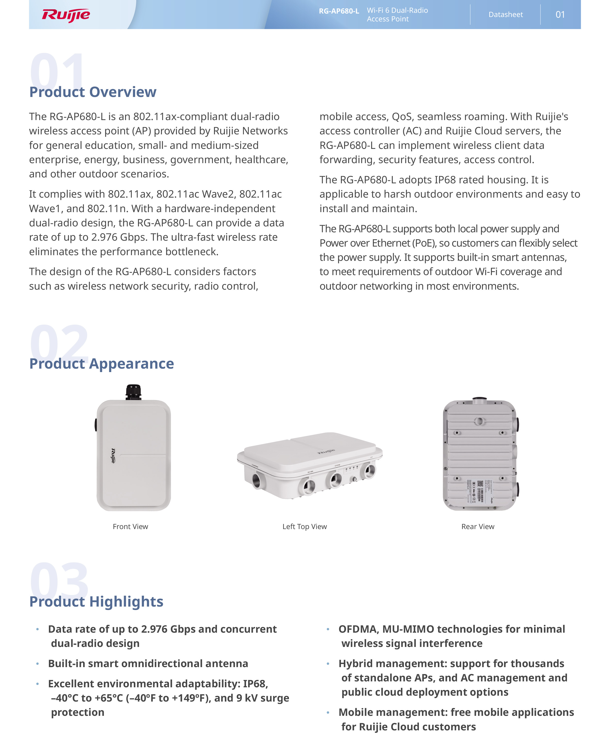 RUIJIE RG-AP680-L : Wi-Fi 6 Dual-Radio 2.976 Gbps Outdoor AP BY BILLIONAIRE SECURETECH RG-AP680-L
