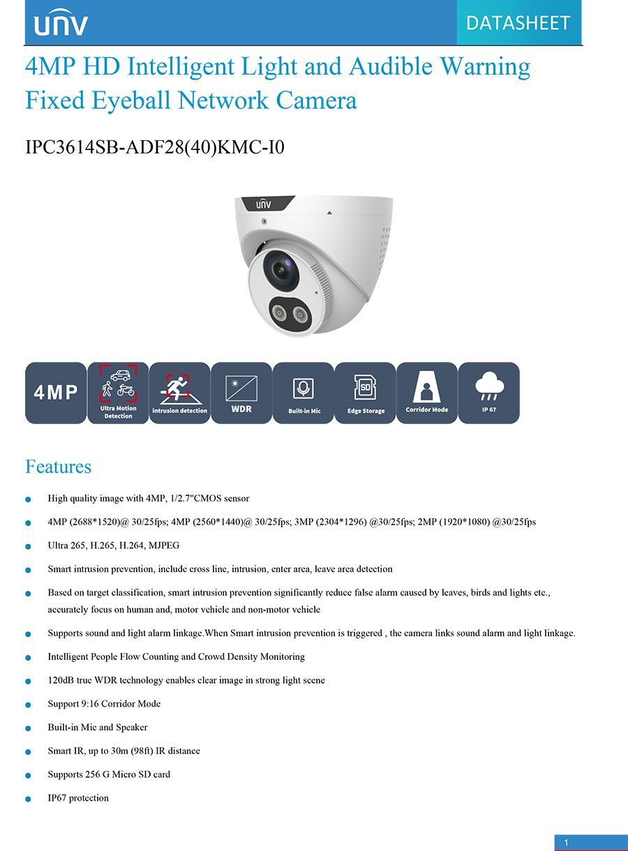 UNIVIEW IPC3614SB-ADF28(40)KMC-I0 กล้องวงจรปิด IP CAMERA 4MP Tri-Guard Fixed Dual-light BY BILLIONAIRE SECURETECH IPC3614SB-ADF28(40)KMC-I0