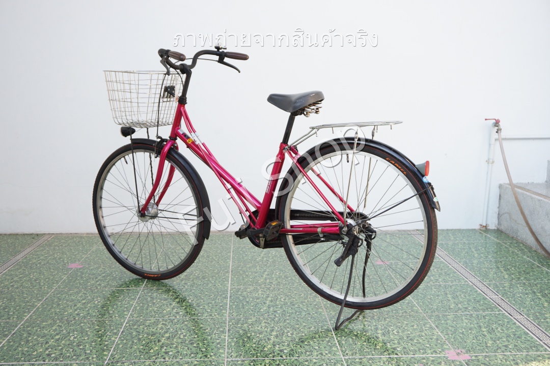 จักรยานแม่บ้านญี่ปุ่น - ล้อ 26 นิ้ว - ไม่มีเกียร์ - ไฟหน้าอัตโนมัติ - สีชมพู [จักรยานมือสอง]