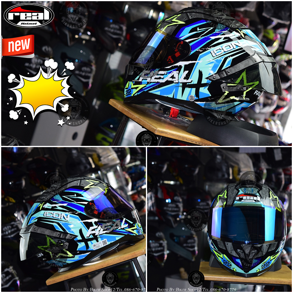 หมวกกันน็อค REAL รุ่น Falcon ลาย ICON สี ฟ้า