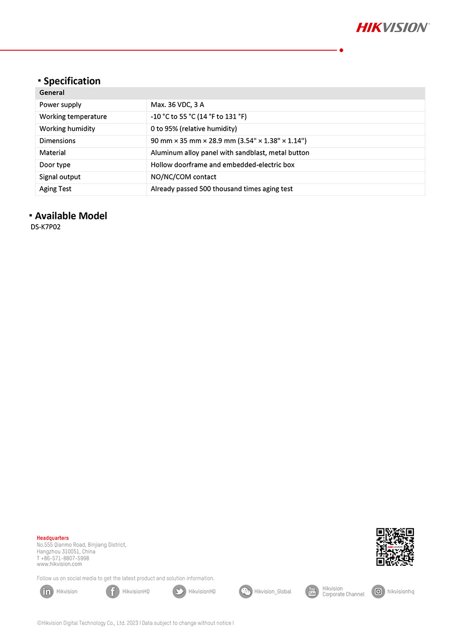 HIKVISION DS-K7P02 Exit & Emergency Button BY BILLIONAIRE SECURETECH DS-K7P02